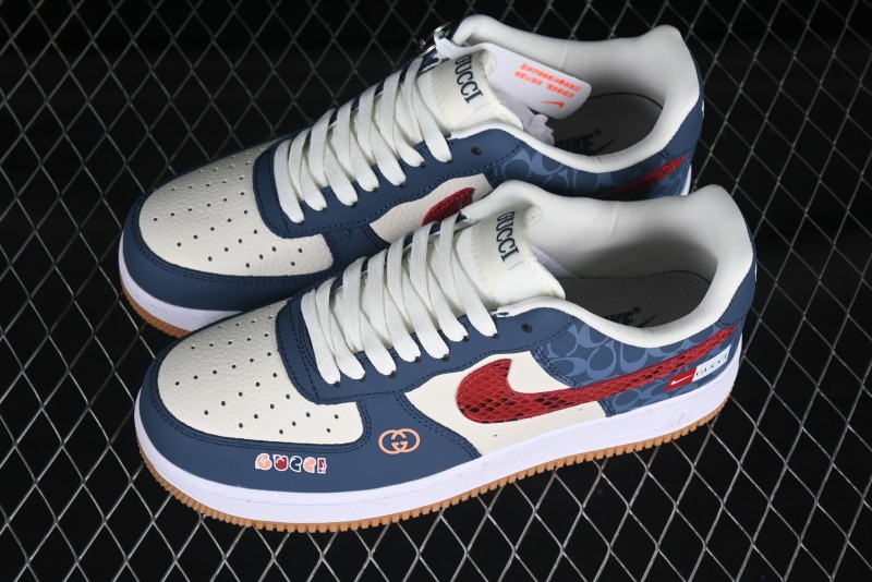 Nike Air Force 1 '07 Low Gucci Collaboration Snake Pattern Red Swoosh Casual Sneakers - DF0188-039