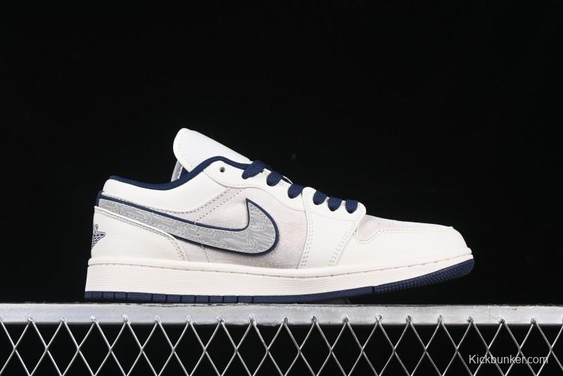 Nike Air Jordan 1 Low Supreme Collaboration - Shadow Swoosh Custom Retro Basketball Shoes - XX3318-368