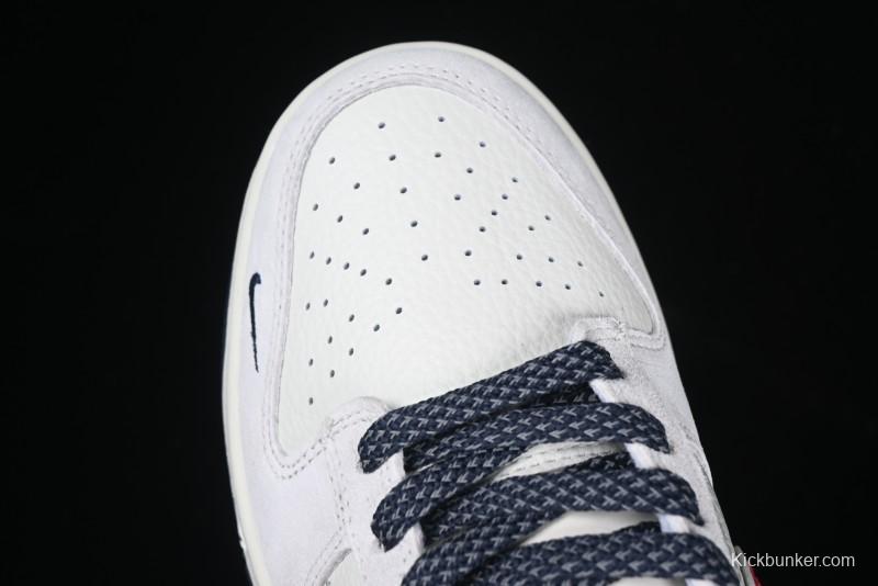 Nike SB Dunk Low Supreme Collaboration - Grey Pig Suede with Red Swoosh Anniversary Custom Edition Low-Top Casual Skate Shoes - CH8311-232