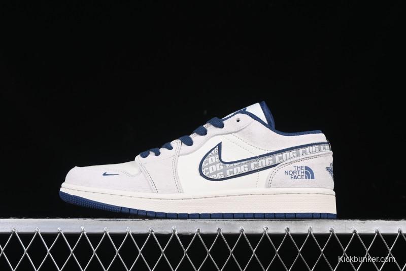 Nike Air Jordan 1 Low AJ1 The North Face Collaboration - Grey Pigskin Blue Sole Retro Basketball Shoes DM9188-011