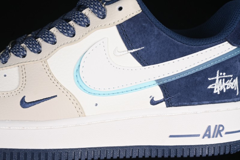 Nike Air Force 1 '07 Low Stussy Collaboration Light Blue White Transparent Swoosh Low-Top Casual Sneakers - DM6688-055