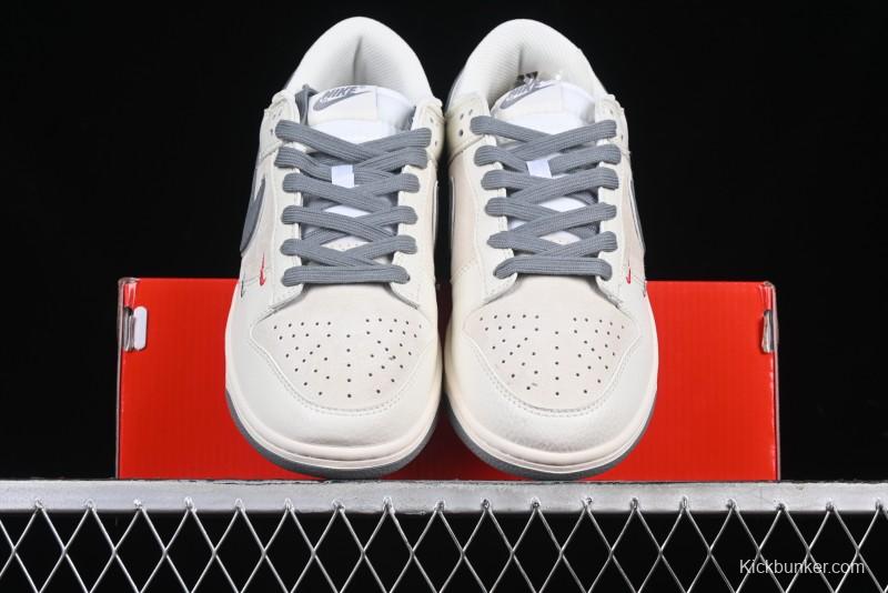 Nike SB Dunk Low Supreme Collaboration Grey Swoosh Double Mini Swoosh Anniversary Custom Low-Top Casual Sneakers - XX2025-688
