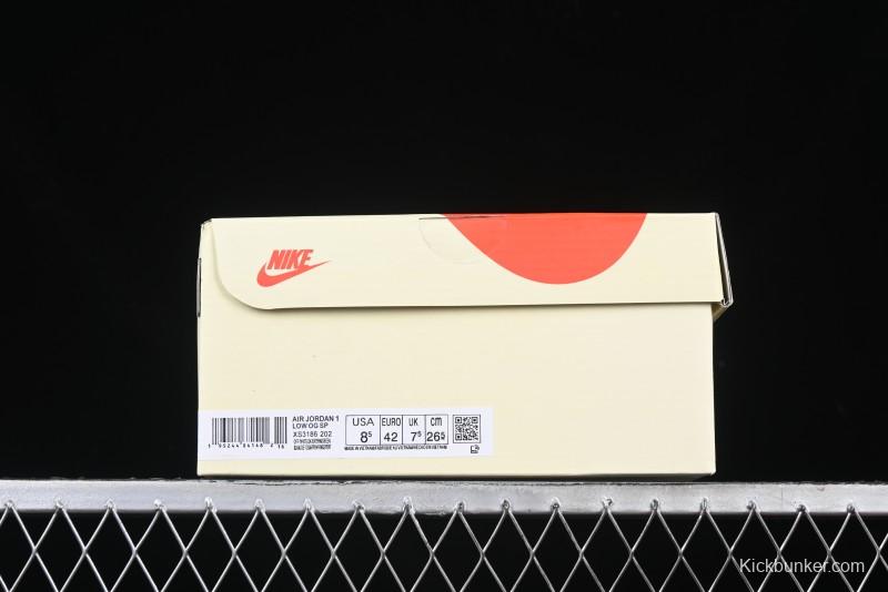 Nike Travis Scott x Fragment Design x Air Jordan 1 Low OG SP AJ1 Stussy Collaboration Suede Green Low Top Casual Sneakers - XS3186-202