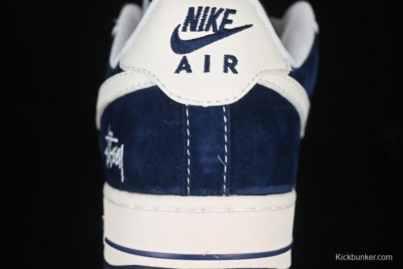 Nike Air Force 1 '07 Low Stussy Collaboration Dark Blue Suede White Swoosh Low-Top Casual Sneakers - XZ6188-673