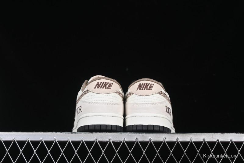 Nike SB Dunk Low Dior Collaboration Cream Coffee Floral Swoosh Anniversary Custom Low-Top Casual Sneakers - DJ2024-097