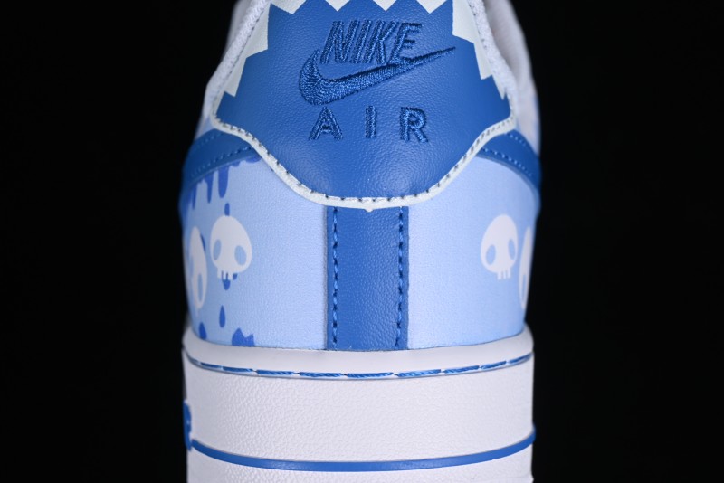 Nike Air Force 1 '07 Low Witch Collaboration Custom Leather Sneakers with Skull Design and Gradient White-Blue - CW2288-111