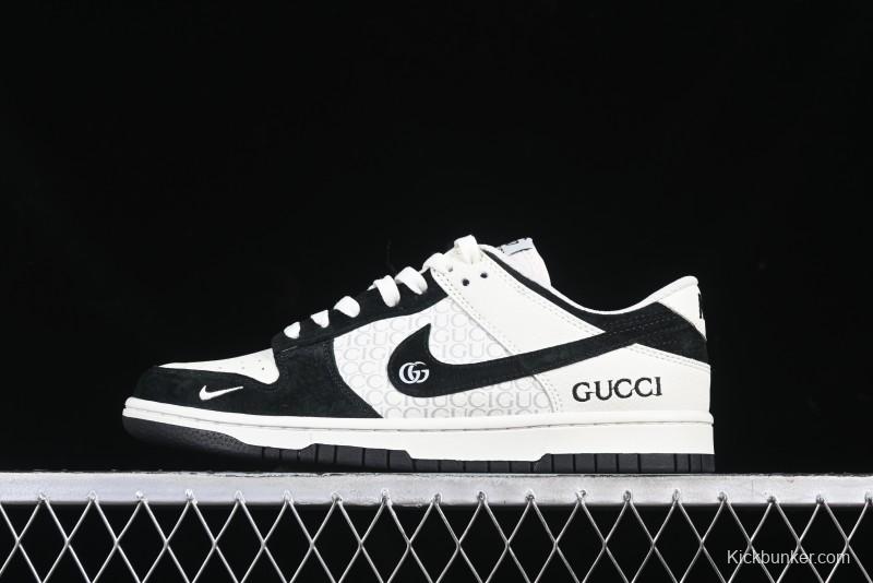 Nike SB Dunk Low Gucci Collaboration Black White Lettering Anniversary High-End Custom Low-Top Casual Skate Shoes - DJ2024-098