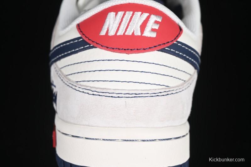 Nike SB Dunk Low Stussy Collaboration Embroidered Navy Swoosh Anniversary Custom Low-Top Casual Sneakers - MM1089-032