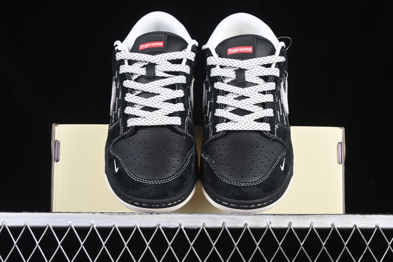 Nike SB Dunk Low Supreme Collaboration Black Grey Swoosh Anniversary Custom Low-Top Casual Skate Shoes - XS1086-011