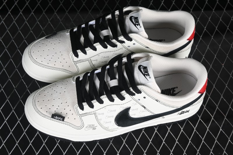 Nike SB Dunk Low Stussy Collaboration Bullet Comment Black Check Anniversary Custom Low-Top Casual Skate Shoes - DJ2024-115