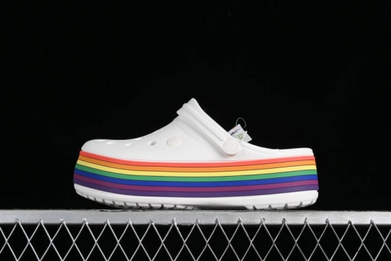 Crocs Crocband Platform Rainbow Comfortable Thick-Soled Clogs - B.D4