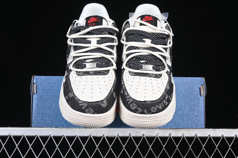 Nike Air Force 1 '07 Low Levi's Collaboration Black Denim Drawstring Casual Sneakers - SJ1198-800