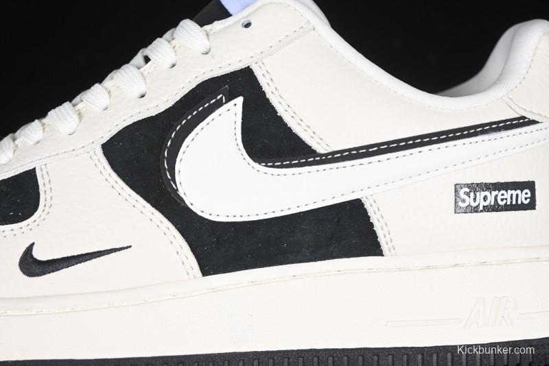 Nike Air Force 1 '07 Low Supreme Collaboration - Beige Black Double Swoosh Casual Sneakers - DF0188-019