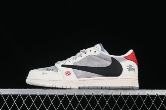 Nike Air Jordan 1 Low OG SP Travis Scott x Fragment Design Collaboration Snake Year Limited Dual-Tone Beige Black Swoosh - SJ2068-142