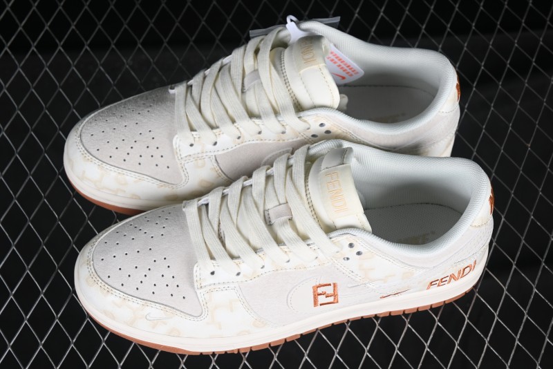 Nike SB Dunk Low Fendi Collaboration Embroidered White Swoosh Anniversary Custom Low-Top Casual Sneakers - DM6868-039