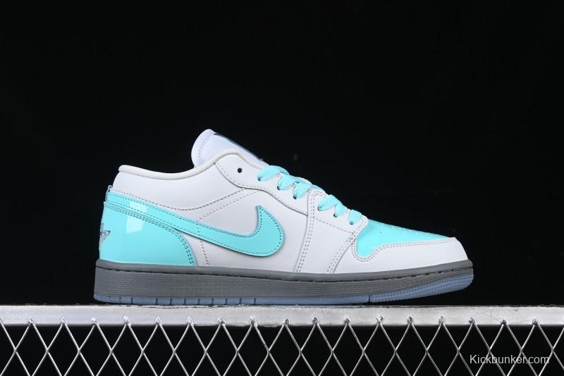 Nike Air Jordan 1 Low AJ1 Patent Leather Grey Green Casual Sneakers - HQ3599-025