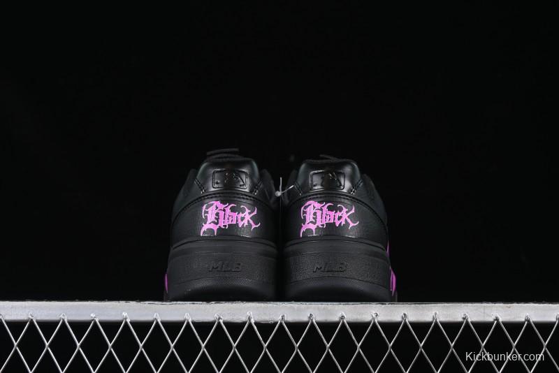 NY Yankees Black Leather Sneakers with Bold Pink Logo