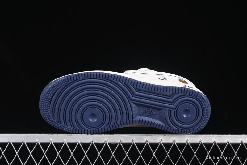 Nike Air Force 1 '07 Low Bape Collaboration Off-White Navy Blue Casual Sneakers - HH7518-066