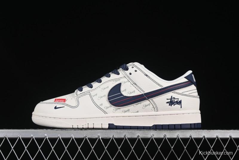 Nike SB Dunk Low Stussy Collaboration White Blue Red Stripe Swoosh Anniversary Custom Low-Top Casual Skate Shoes - XS6089-532