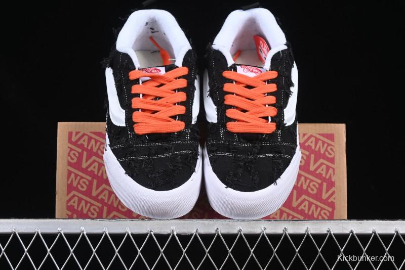 Vans Old Skool Distressed Black Canvas Sneakers with Orange Accents