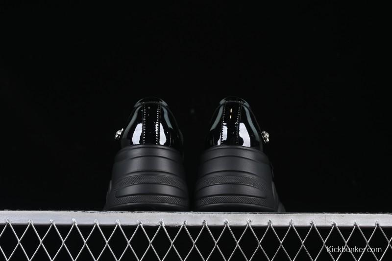 Black Patent Chunky Platform Loafers with Metal Embellishments