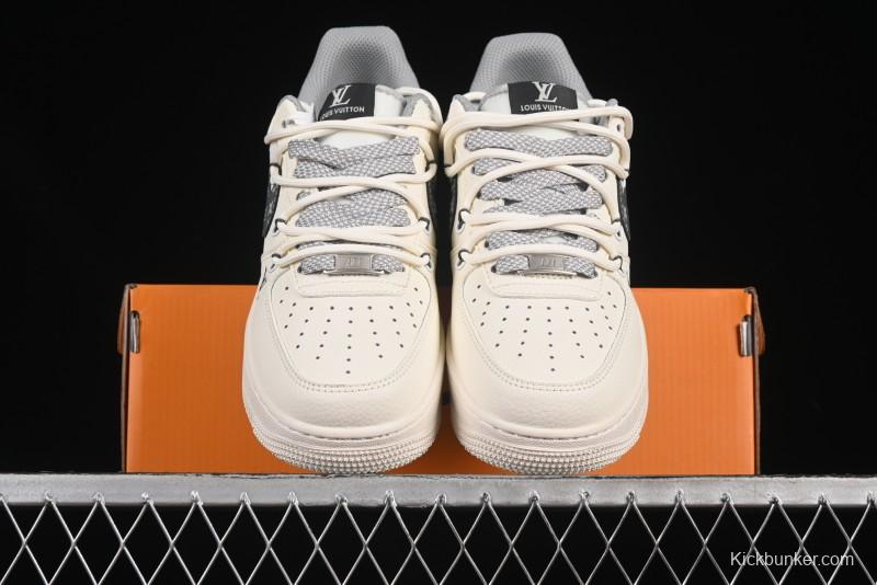 Nike Air Force 1 '07 Low LV Collaboration Two-Tone Grey Pattern Lace-Up Casual Sneakers - DM6868-063