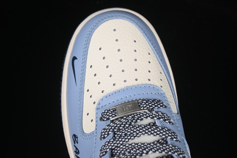 Nike Air Force 1 '07 Low Bape Collaboration Light Blue Swoosh Casual Sneakers - XS1958-554
