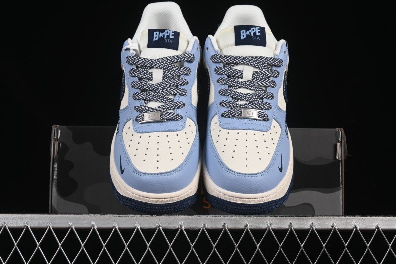 Nike Air Force 1 '07 Low Bape Collaboration Light Blue Swoosh Casual Sneakers - XS1958-554