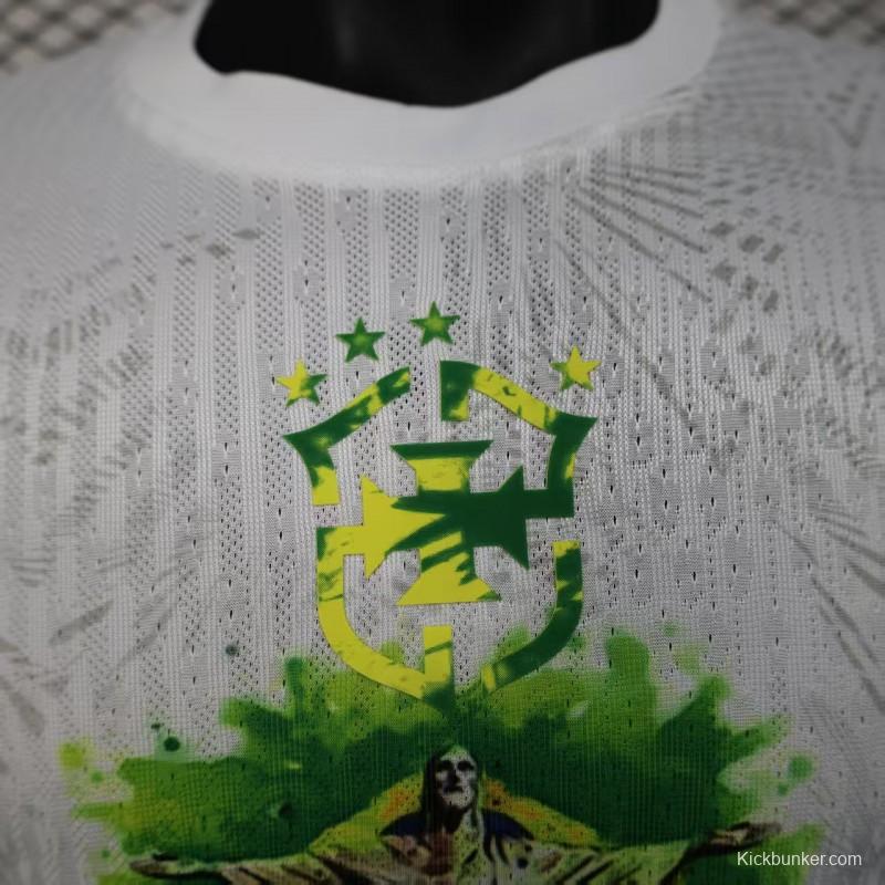 Player Version 2025 Brazil White with Christ the Redeemer Watercolor Jersey