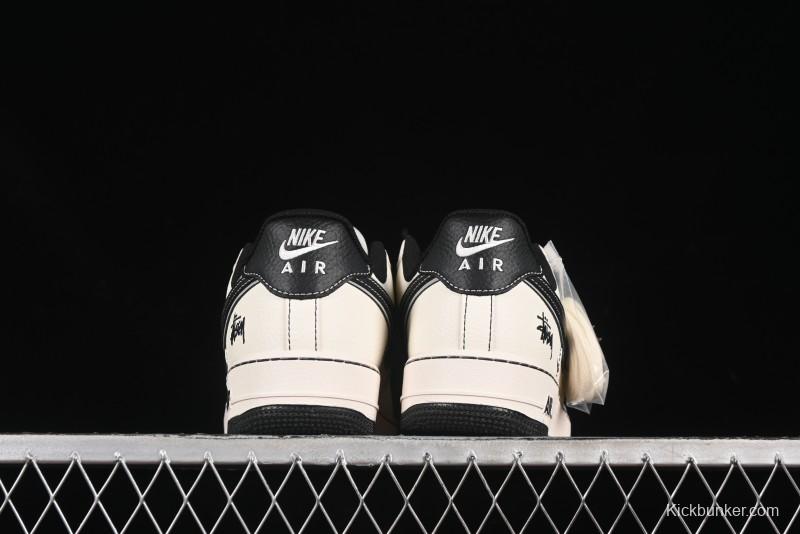 Nike Air Force 1'07 Low Stussy Collaboration Black Swoosh Casual Sneakers - HH7518-059