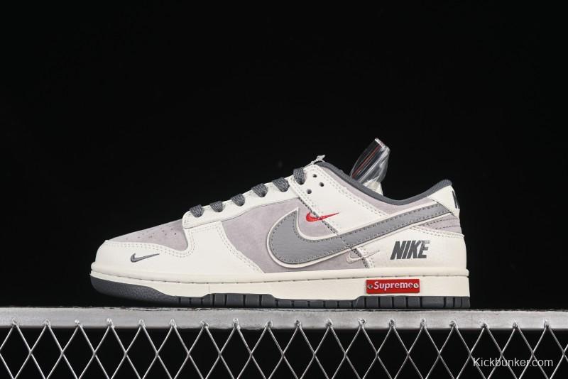 Nike SB Dunk Low Supreme Collaboration Triple Swoosh Cream Grey Low-Top Casual Skate Shoes - SC9207-408