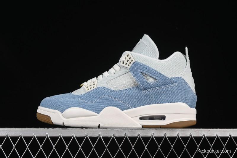 Nike Air Jordan 4 Retro Denim "Worn Blue" Sneakers with Distressed Wash Finish - IB6716-100