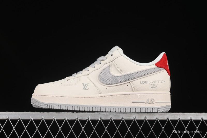 Nike Air Force 1 '07 Low LV Collaboration Grey Denim Swoosh Casual Sneakers - XX3168-135