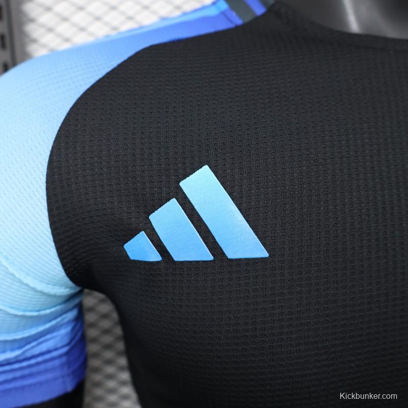 Player Version 2025 Algeria Black with Blue Sleeves Jersey