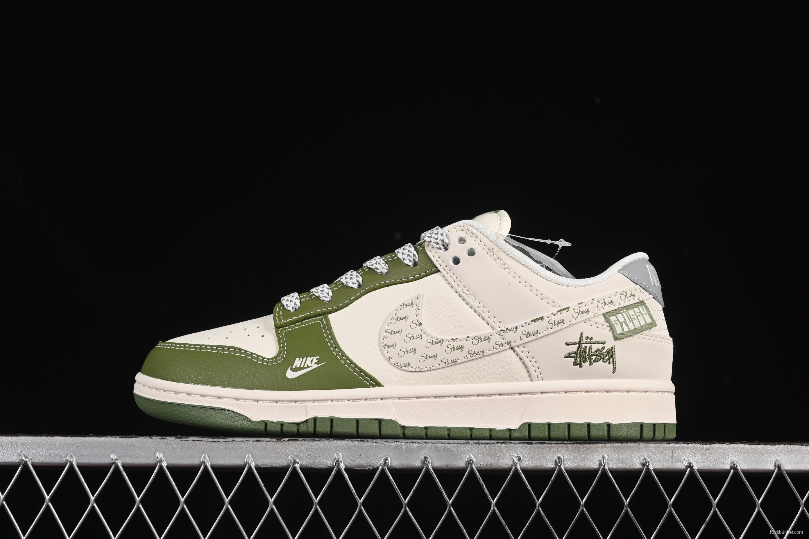 Nike SB Dunk Low Stussy Collaboration Army Green Swoosh Anniversary Custom Low-Top Casual Skate Shoes - XS6089-592