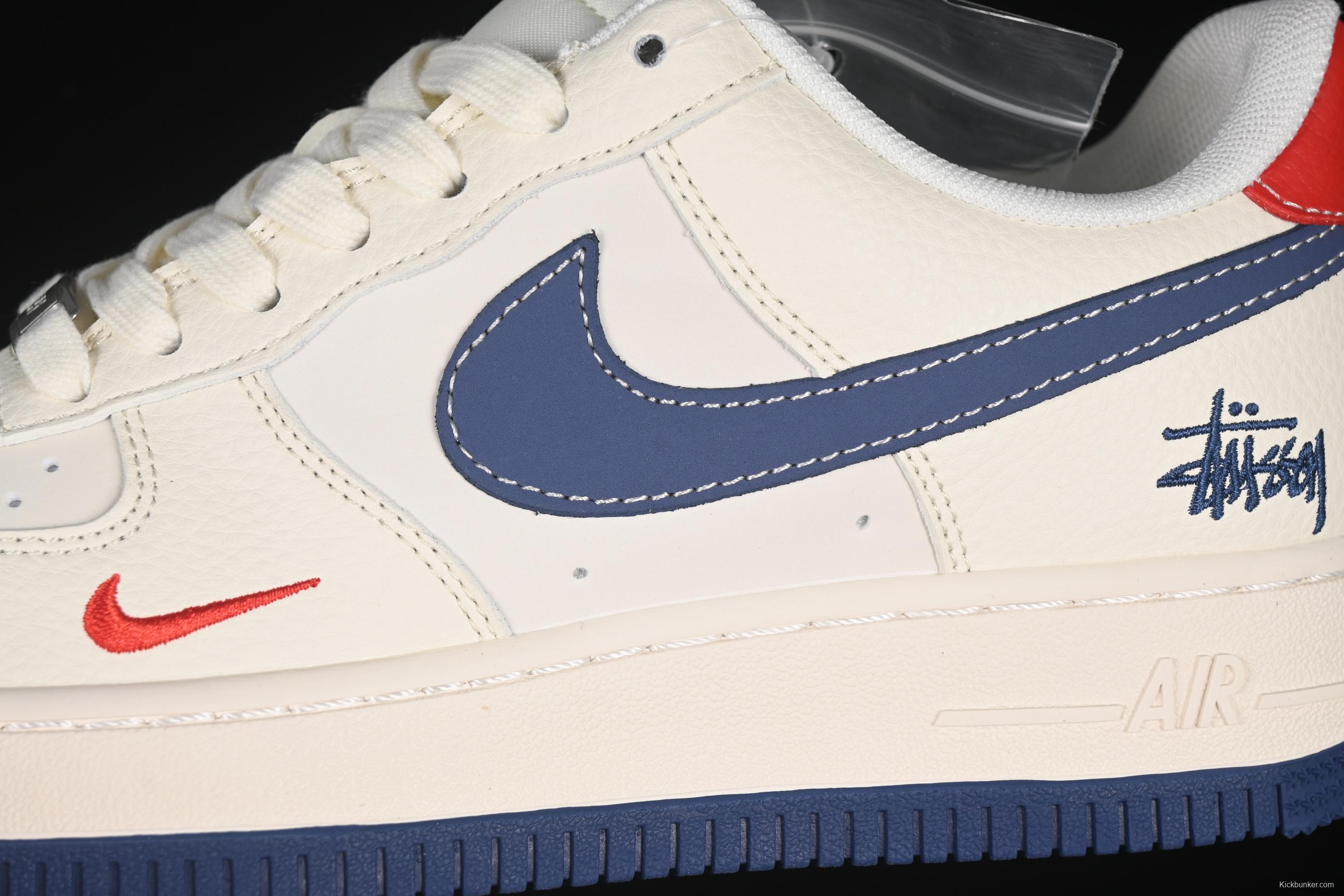 Nike Air Force 1 '07 Low Stussy Collaboration Light Blue Sole Red Heel Casual Sneakers - JJ2508-716