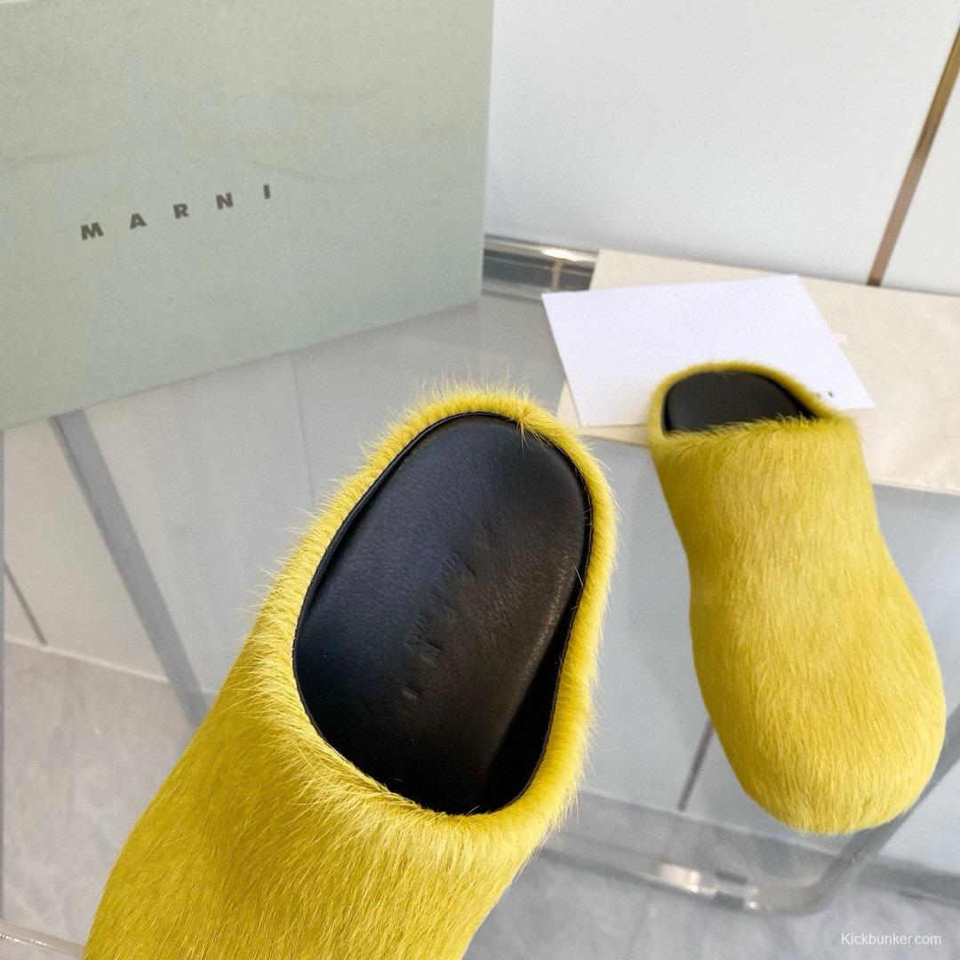 2024 Unisex Marni Yellow Horsehair Leather Mules MJ00320