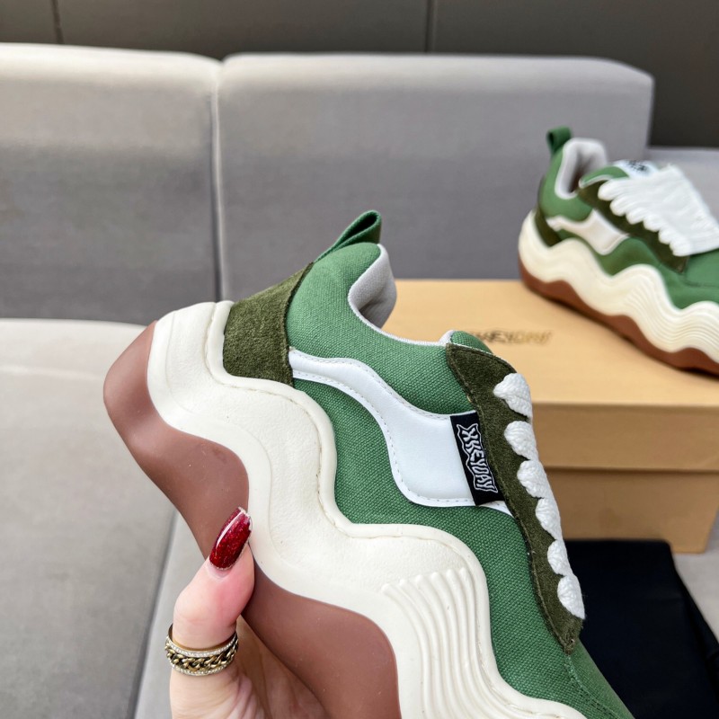 2025 Unisex HEYDAY Green White Canvas Leather Wave Sneakers KFY00260