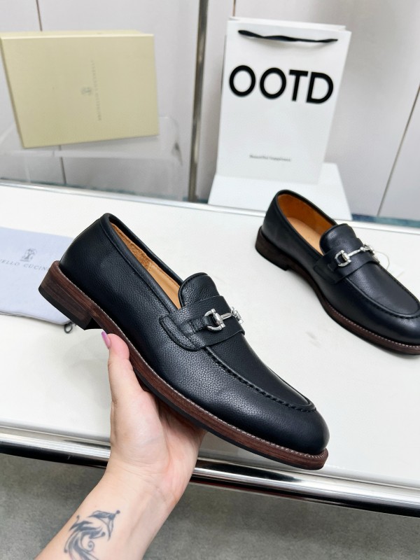 2024 Men Brunello Cucinelli Black Leather Loafers MJ00480