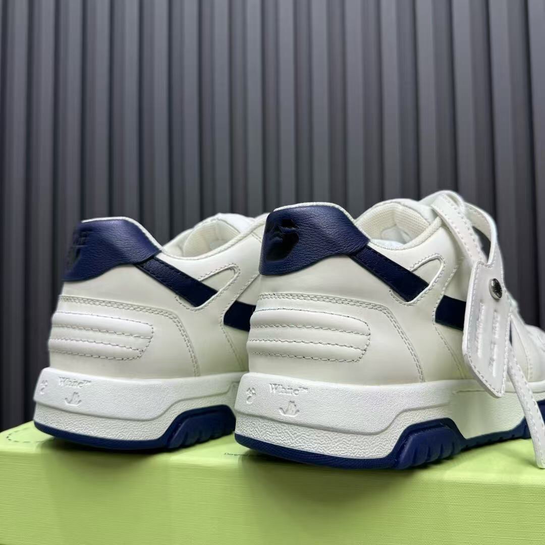 2025 Unisex Off-White White Navy Leather Sneakers KFY00310