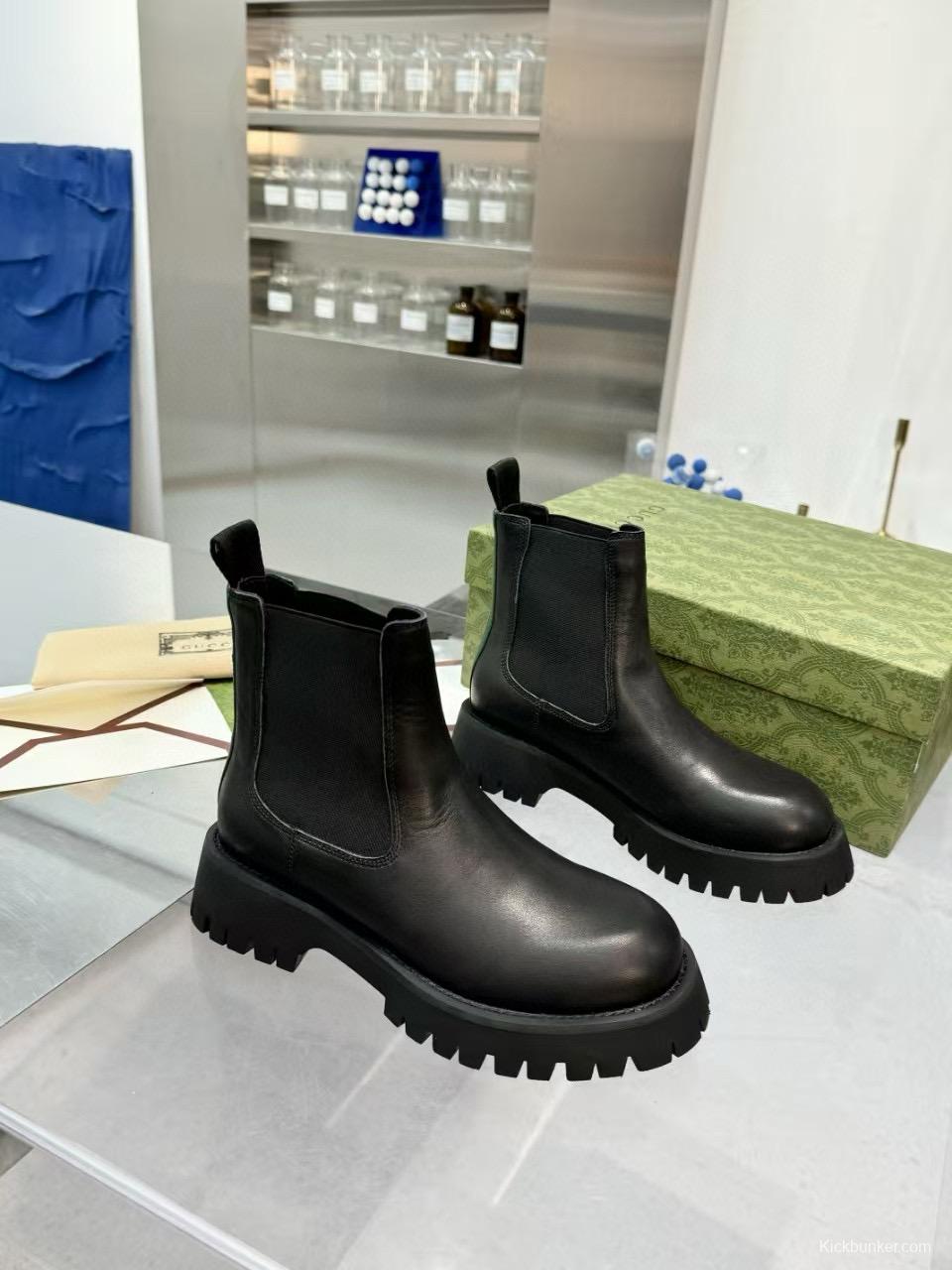 2024 Unisex Gucci Black Leather Martin Boots MJ00340