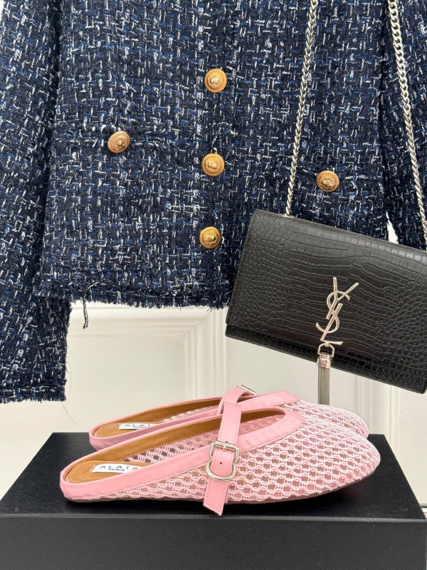 2025 Slippers AlAIA Pink Mesh Leather Mule