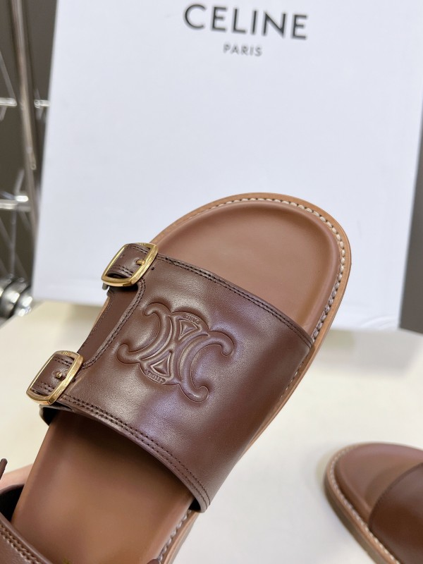 2025 Women Celine Brown Leather Sandals KFY00280