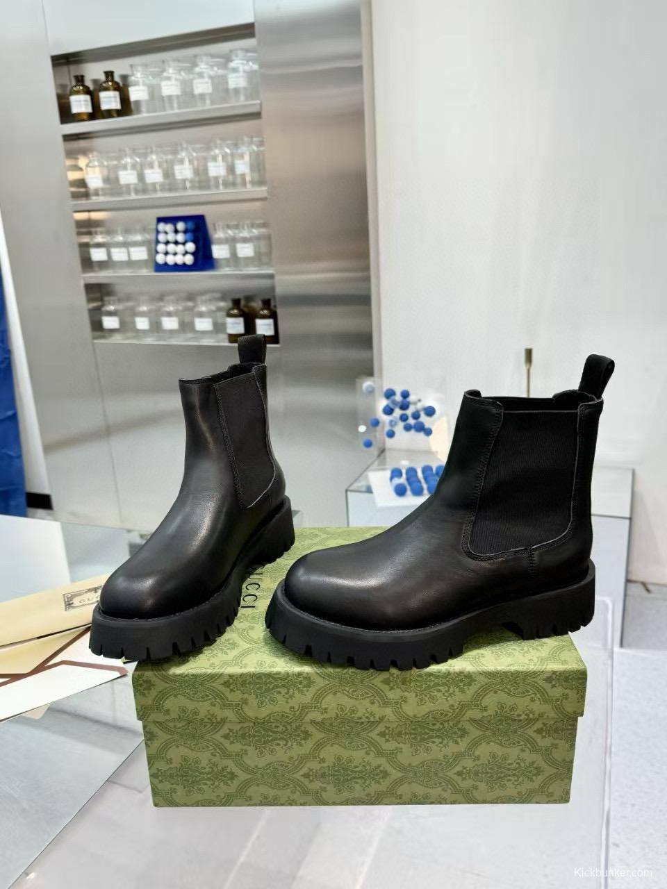 2024 Unisex Gucci Black Leather Martin Boots MJ00340