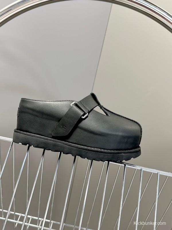 2025 UGG Black Leather Slippers KFY00230