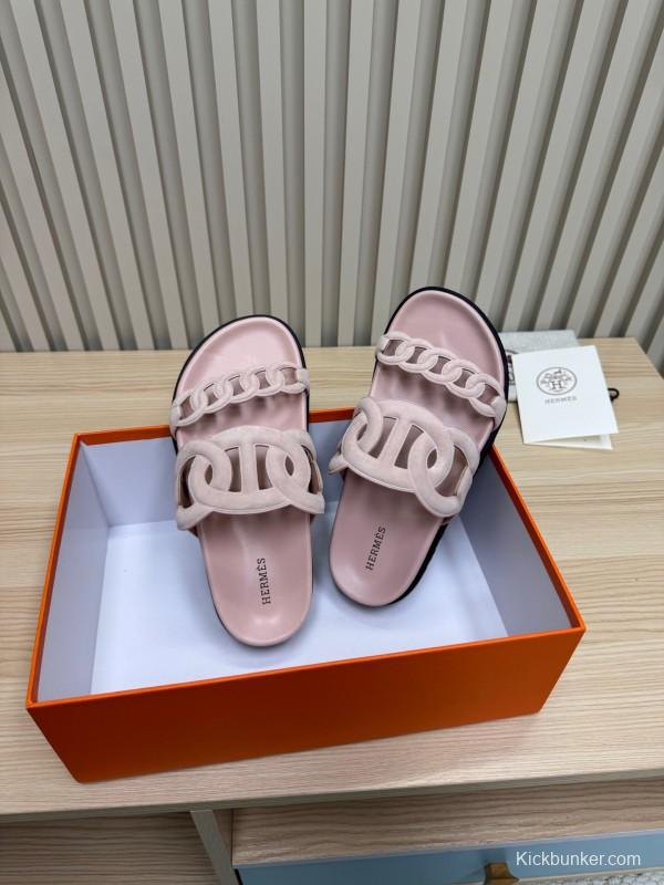 2025 Slippers Hermès Pink Suede Slippers