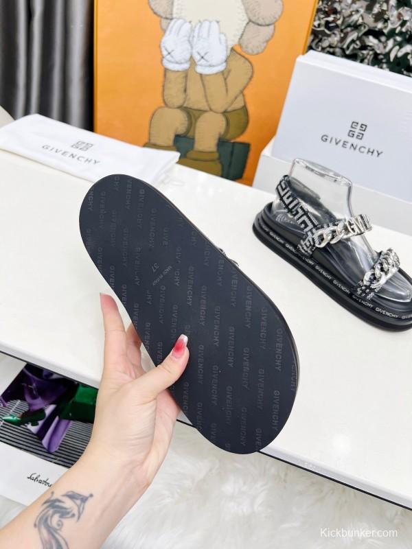 2025 Women Givenchy Black Leather Chain Sandals LY00260