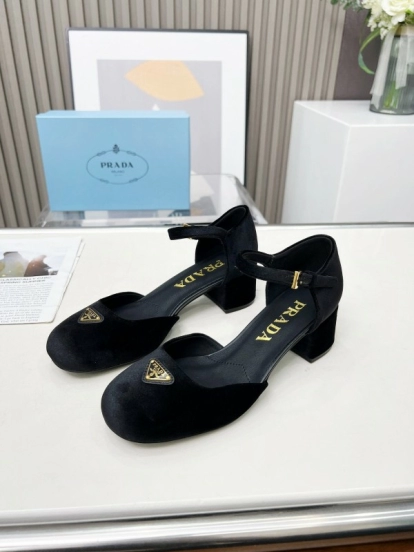 2025 Women Prada Black Suede Mary Jane Buckle LY00270