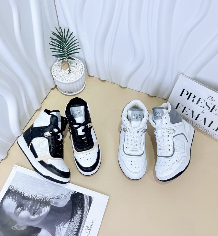 2024 Kids Dior White Grey Black Leather Canvas Sneakers