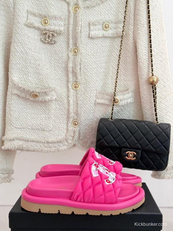 2025 Slippers Chanel Pink Silk Slippers
